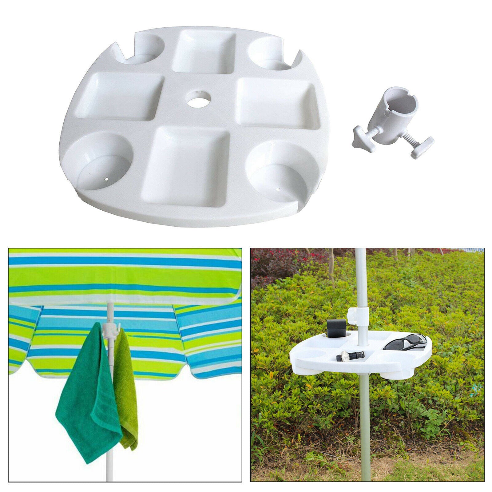 Beach Umbrella Table Tray with Cup Holder for Garden Swimming Pool White