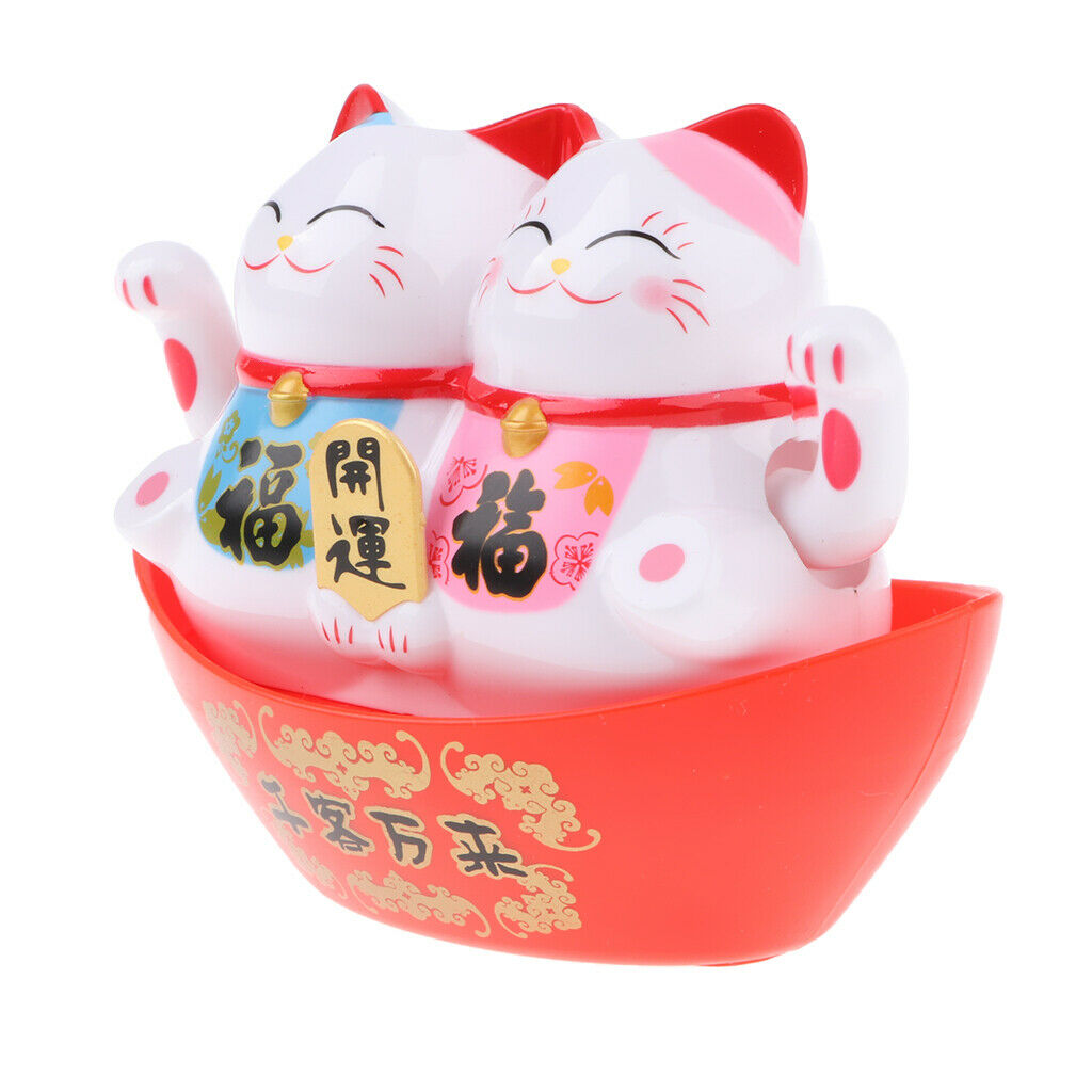 Nodding Bobbing Good Fortune Solar Cat with Shaking Hands for Attracting Wealth