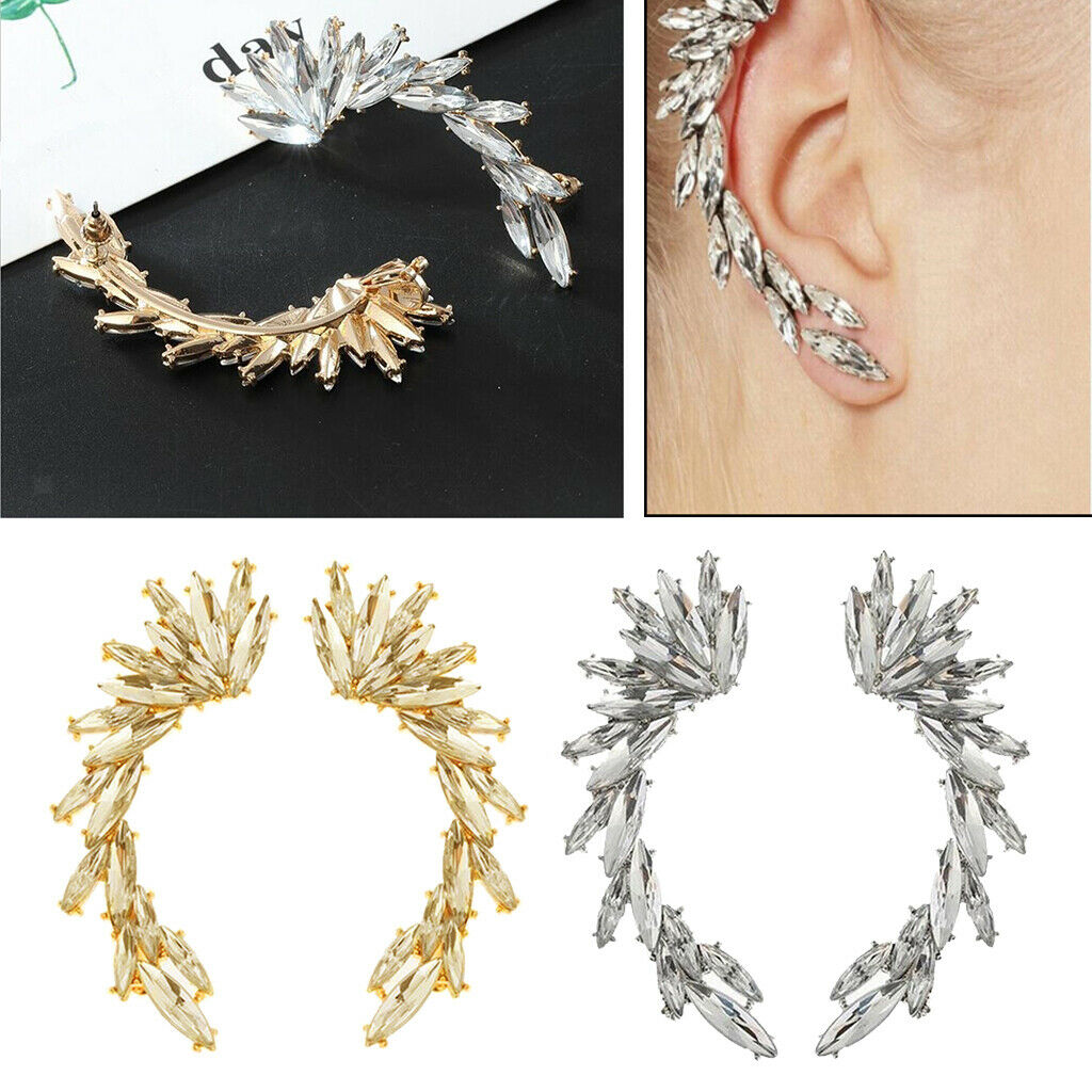 2 Pair Girls Tree Leaf Crystal Rhinestone Ear Cuff Stud Ear Jewelry Gifts
