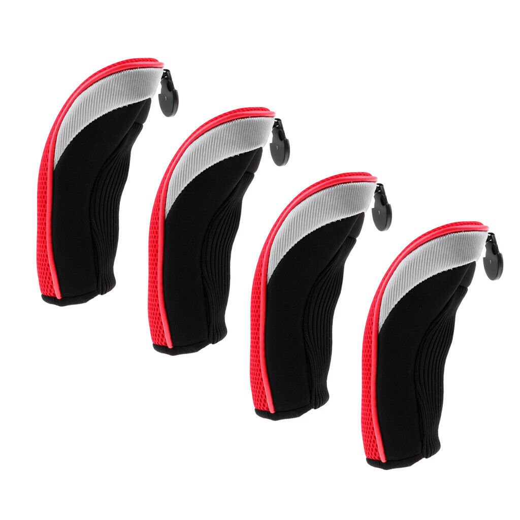 4Pcs Golf Club Head Cover Headcovers with Interchangeable Number Tags Red