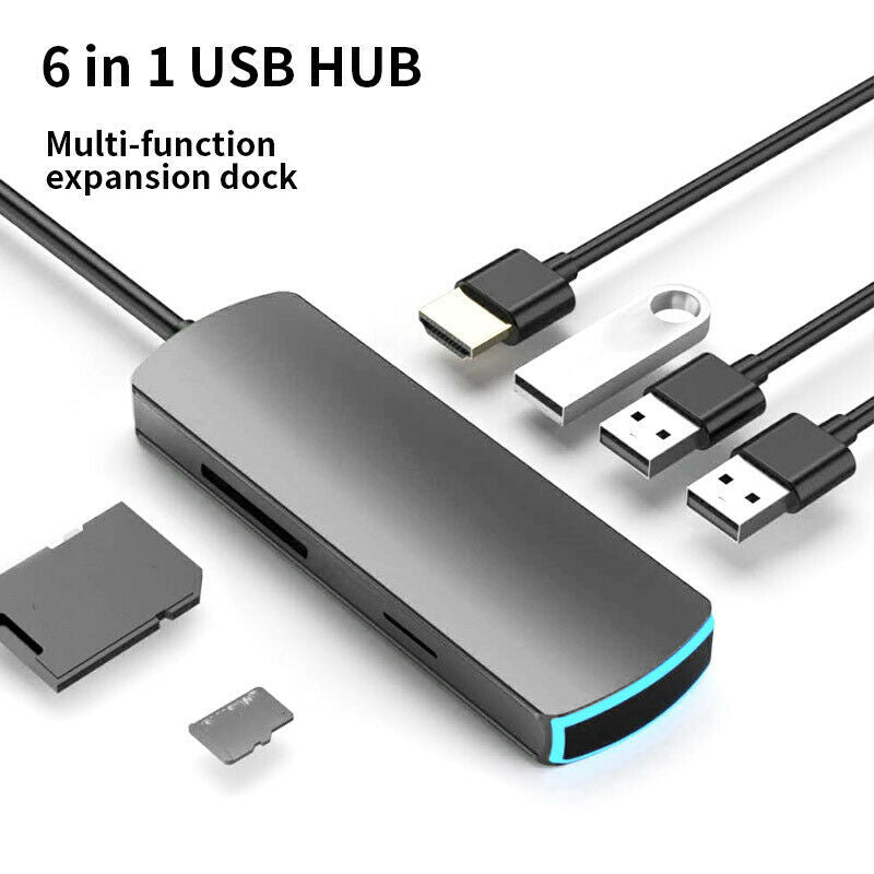 USB C Hub 6-In-1 Hub with 4K MI USB 3.0 SD/TF Card Slot for iPad Pro Macbook PN6