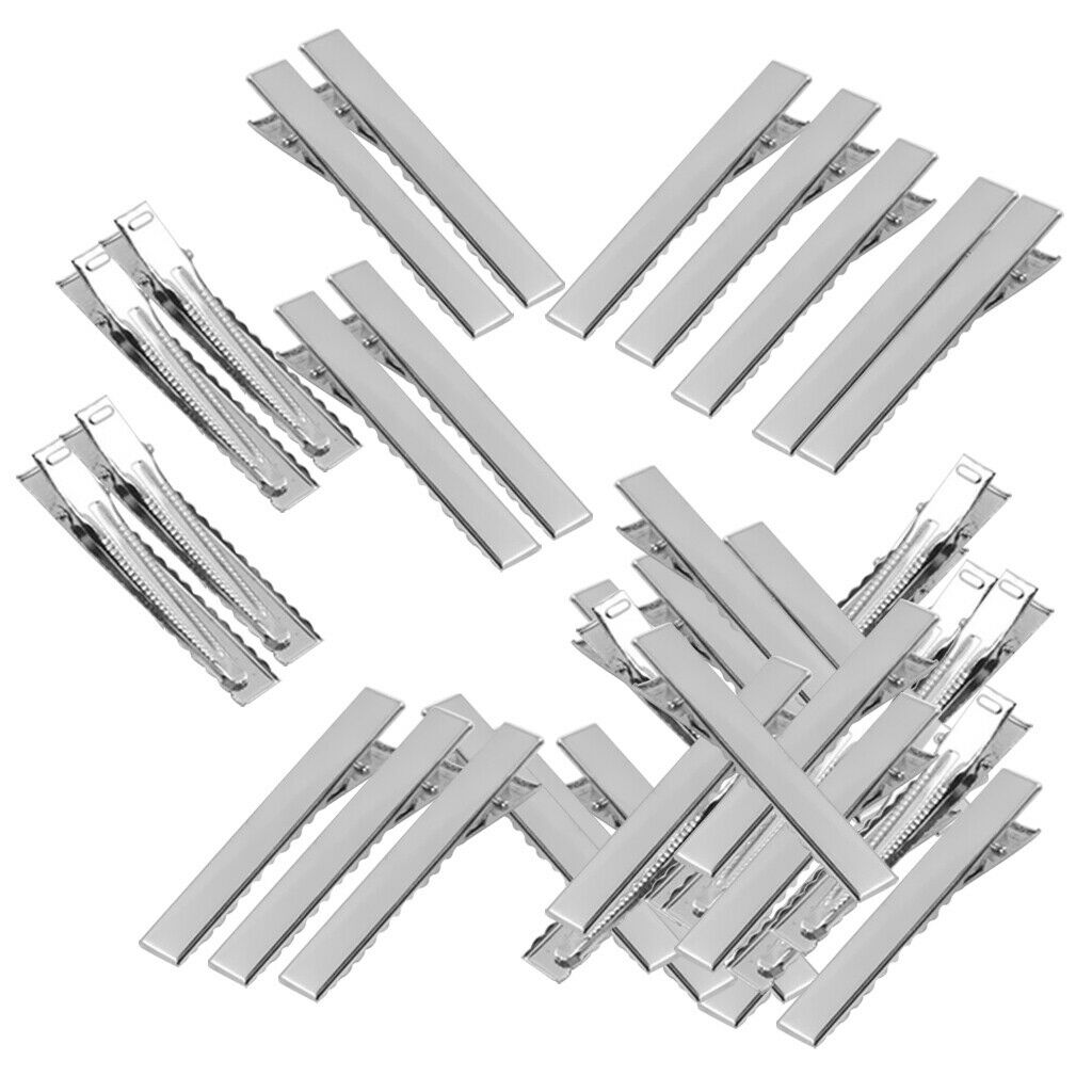 50pcs Flat Single Prong Metal Alligator Blanks Hair Clips Duckbill DIY 46mm