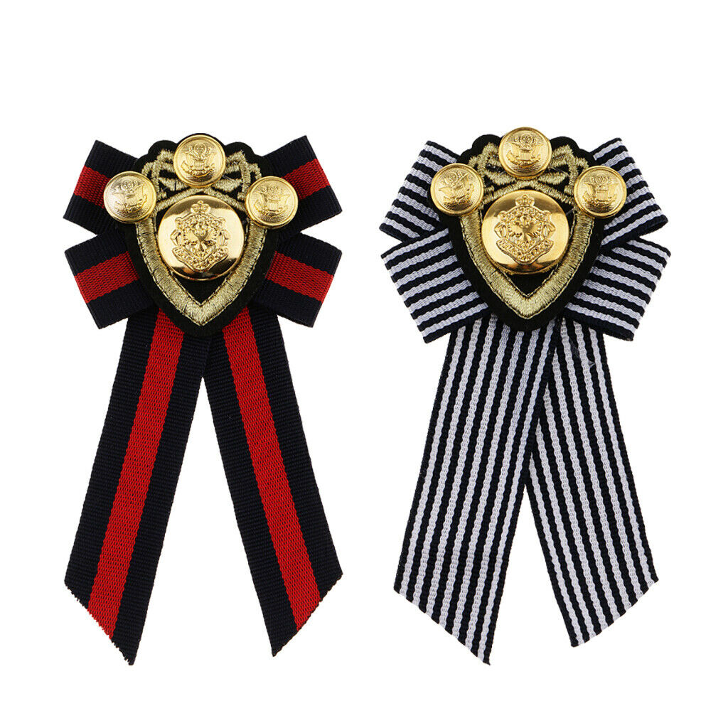 2pcs/Set Brooches Bow Necktie Pre-tied Fabric Badge for Women Blouse Shirt