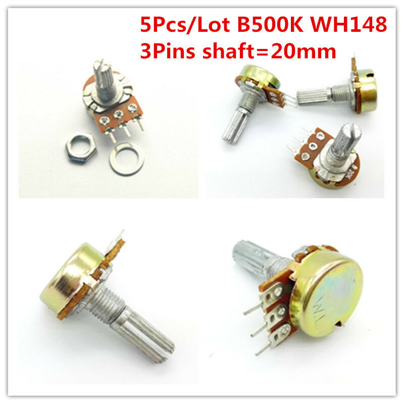 5Pcs WH148 Pot B500K 500K Linear Potentiometer Shaft 20mm 3pin 3 Pin washer nut