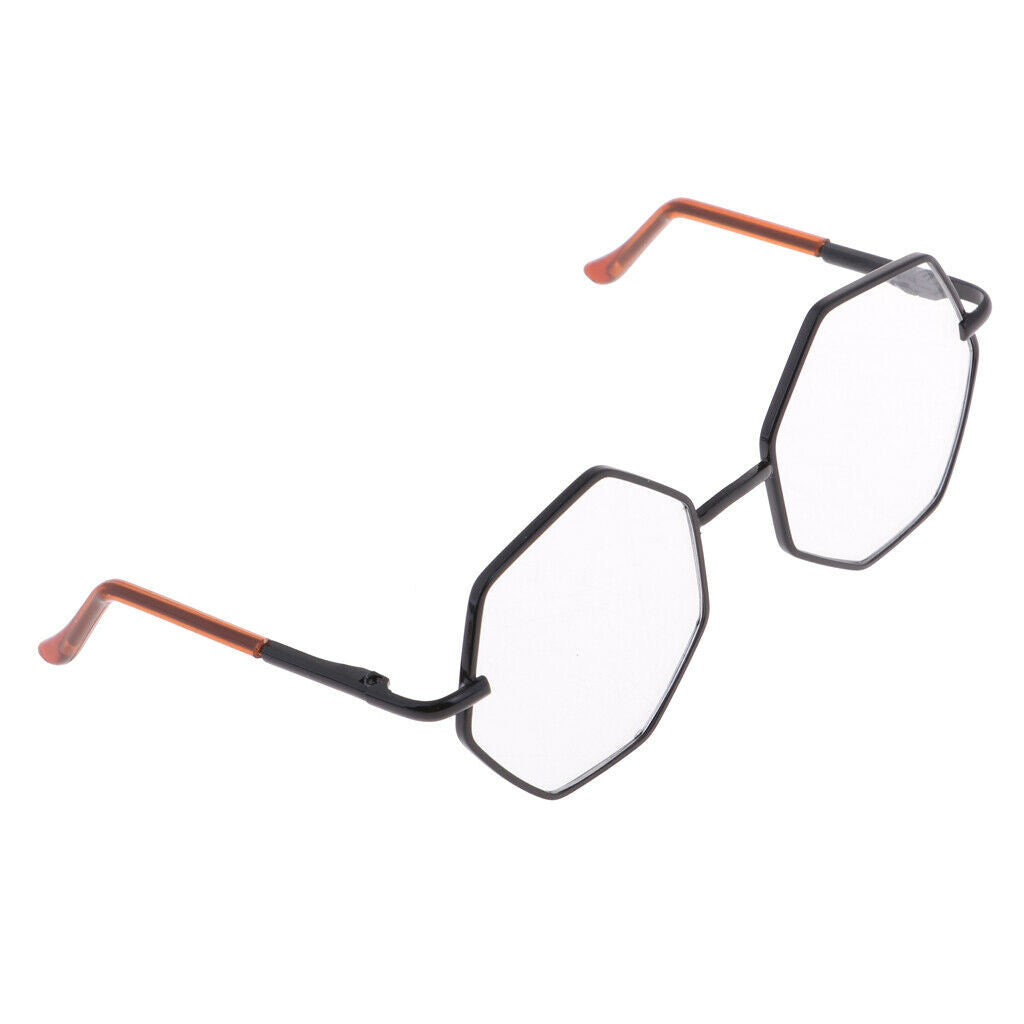 Fashionable Hexagon Black Frame Eye Glasses Transparent Lens Glasses For 20-25cm