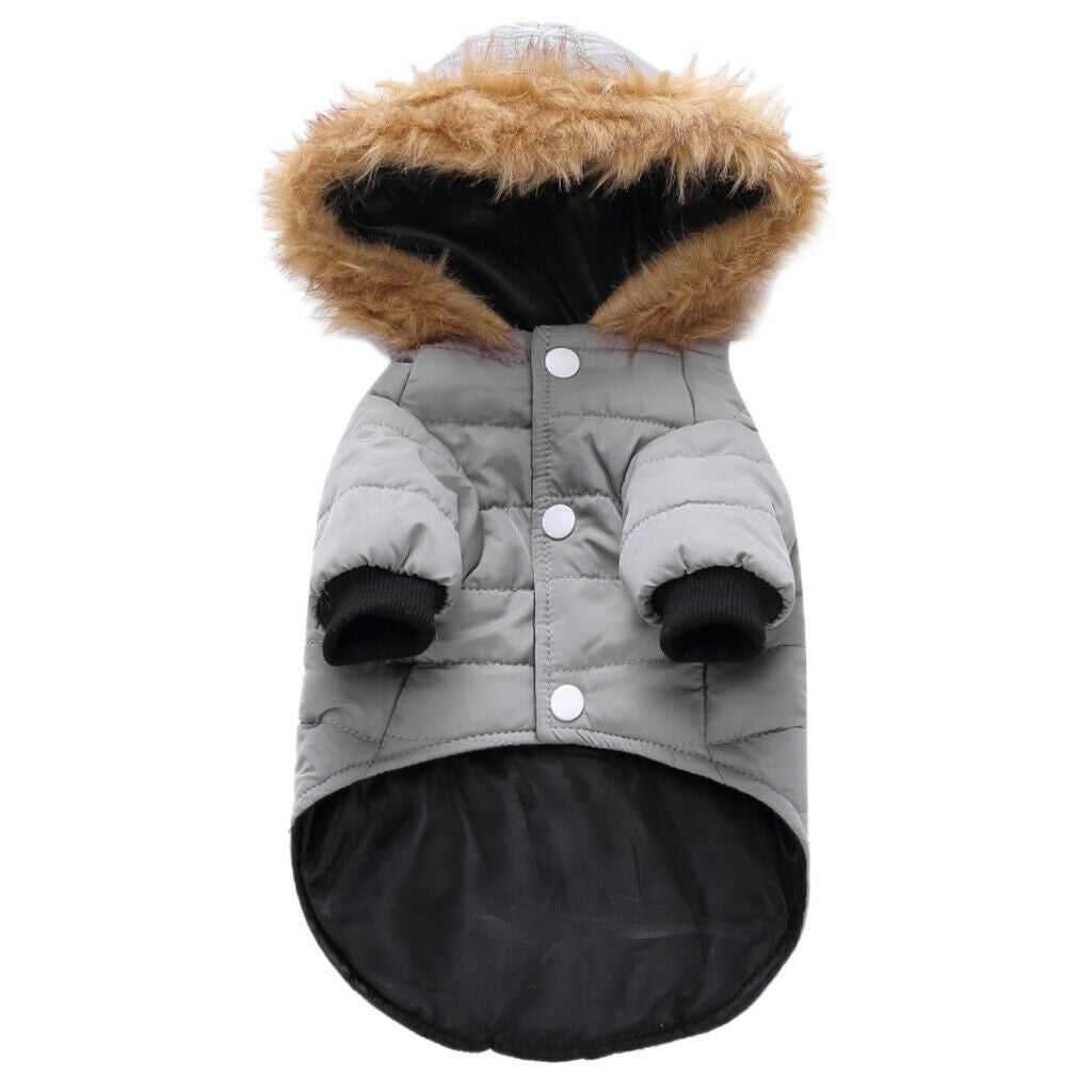 Pet Dog Cat Hooded Jacket Winter Warm Windproof Plush Hat Coat Gray