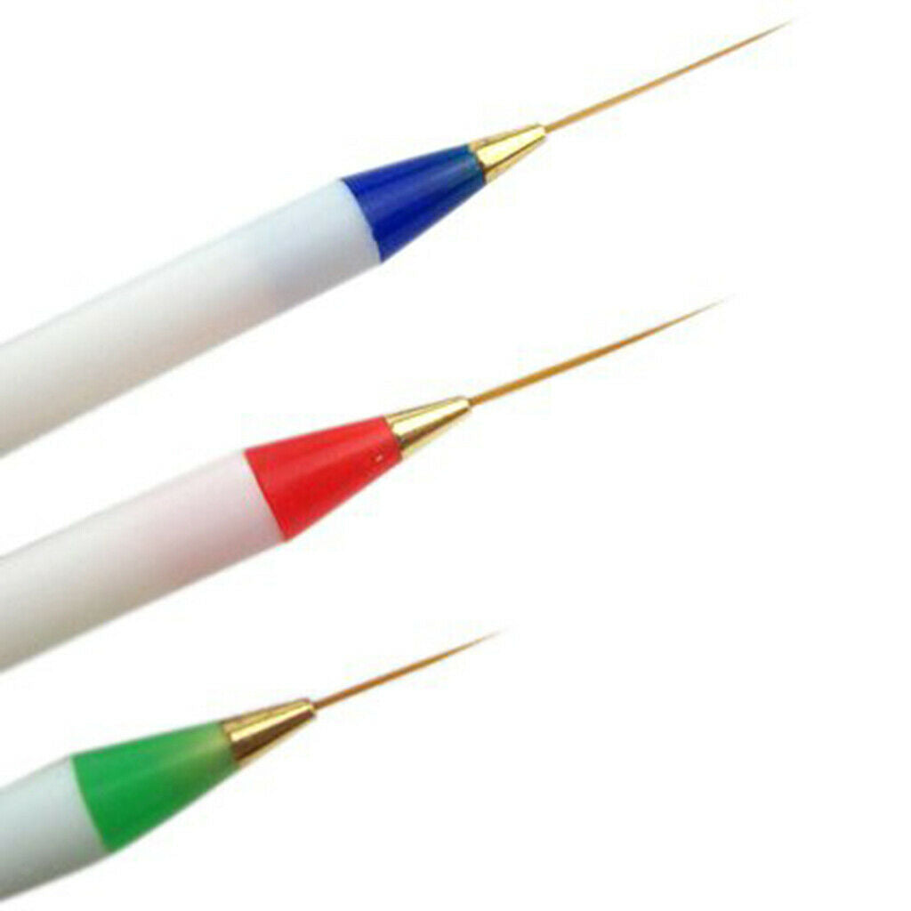 3 Nail Art Brushes Acrylic Drawing Striping Dotting Painting Design UV Gel