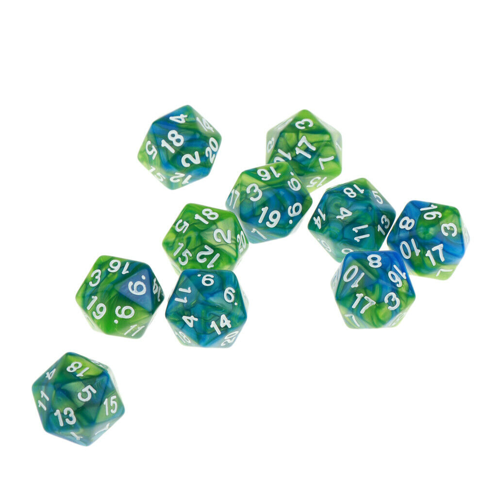 2X D20 20-Die Multi Side Dices for Board Game Toys Tabletop RPG Green Purple