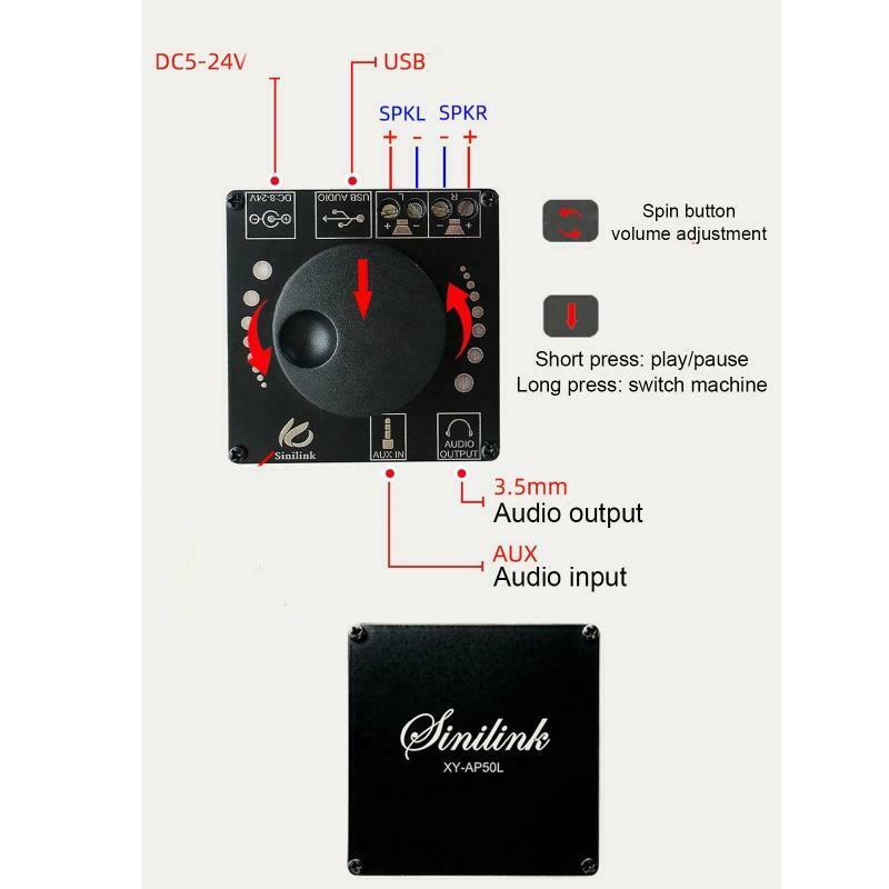 2x50W Dual Channel Stereo Bluetooth 5.0 Digital Powers Amplifier Board Module