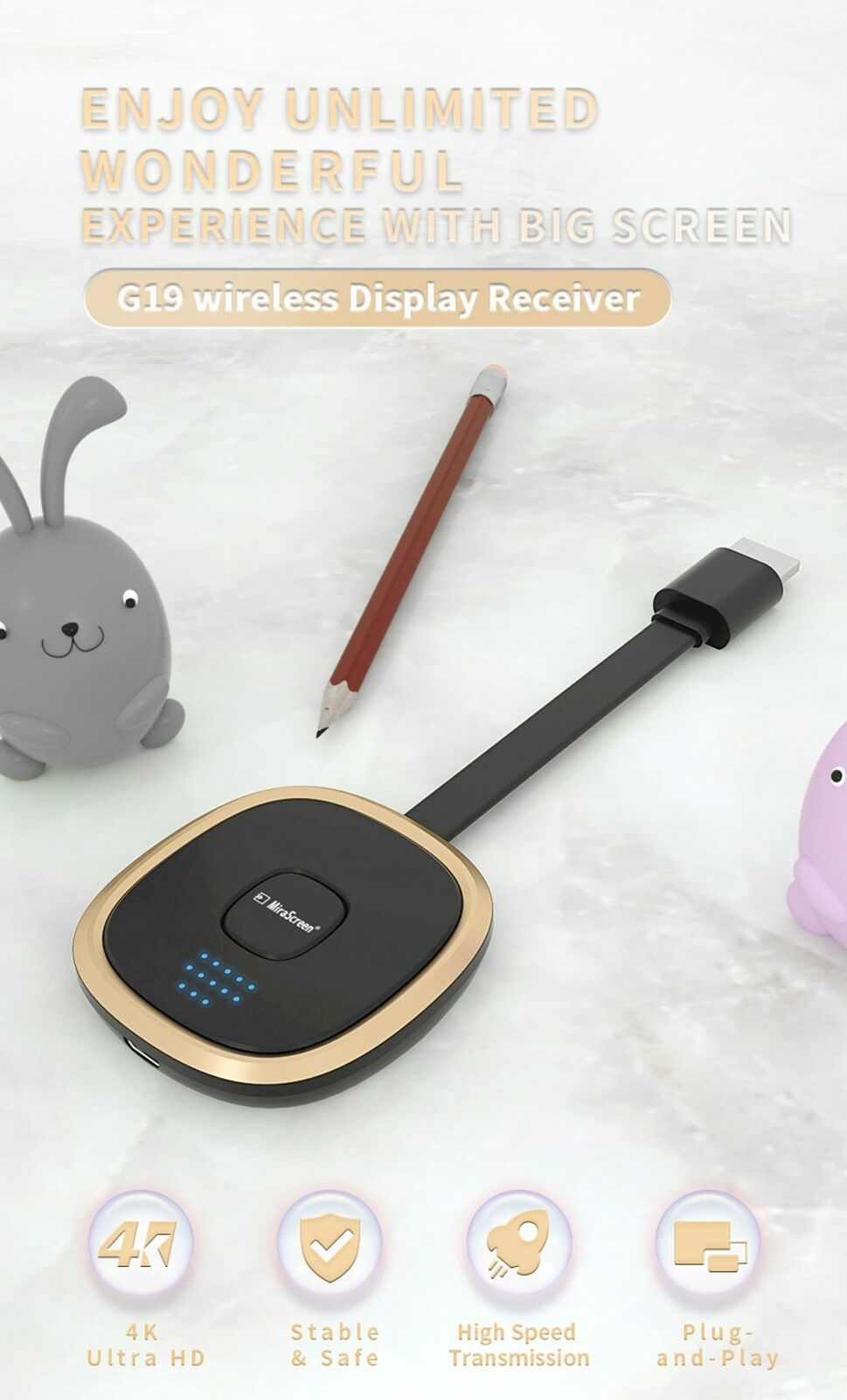 4K G19 WiFi Display Dongle Airplay HD TV Streamer Stick DLNA Miracast 5G FP6
