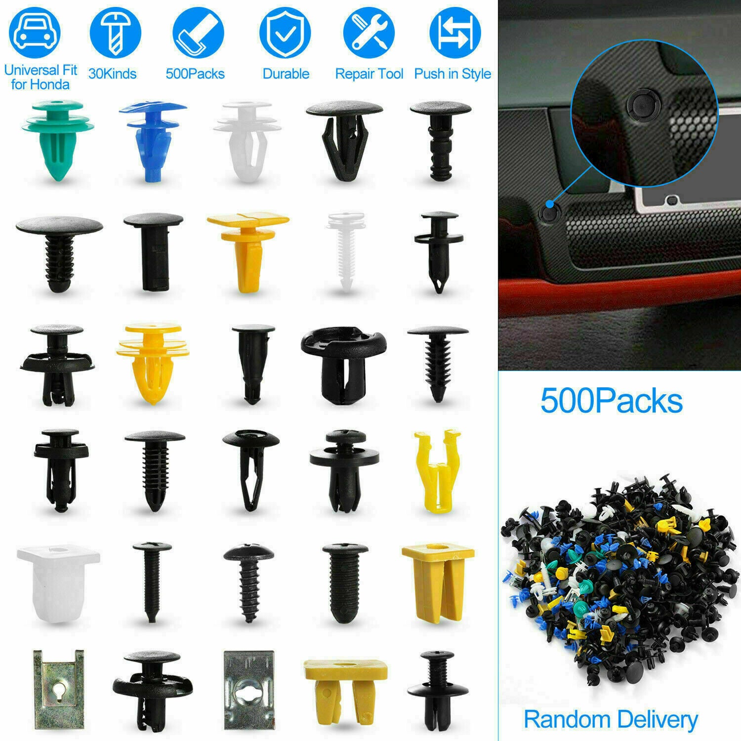 500X Plastic Car Body Push Pins Rivet Fasteners Trim Moulding Clips Screw Driver