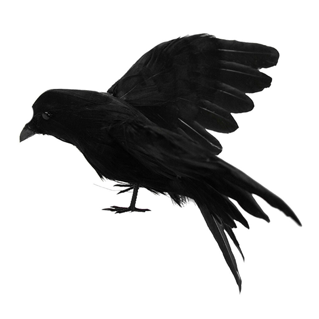 Set 2 Lifelike Artificial Birds Realistic Raven ORNAMENT for Home Tree Decor