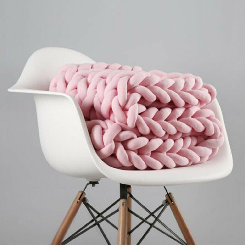 Hand-woven Knitted Blanket Yarn Bulky Knitting Blanket 60 x 60cm - Pink
