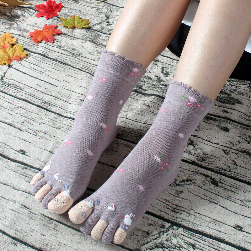4X Women Toe Socks Five Fingers Floral Random Color One Size Wide Mouth Socks