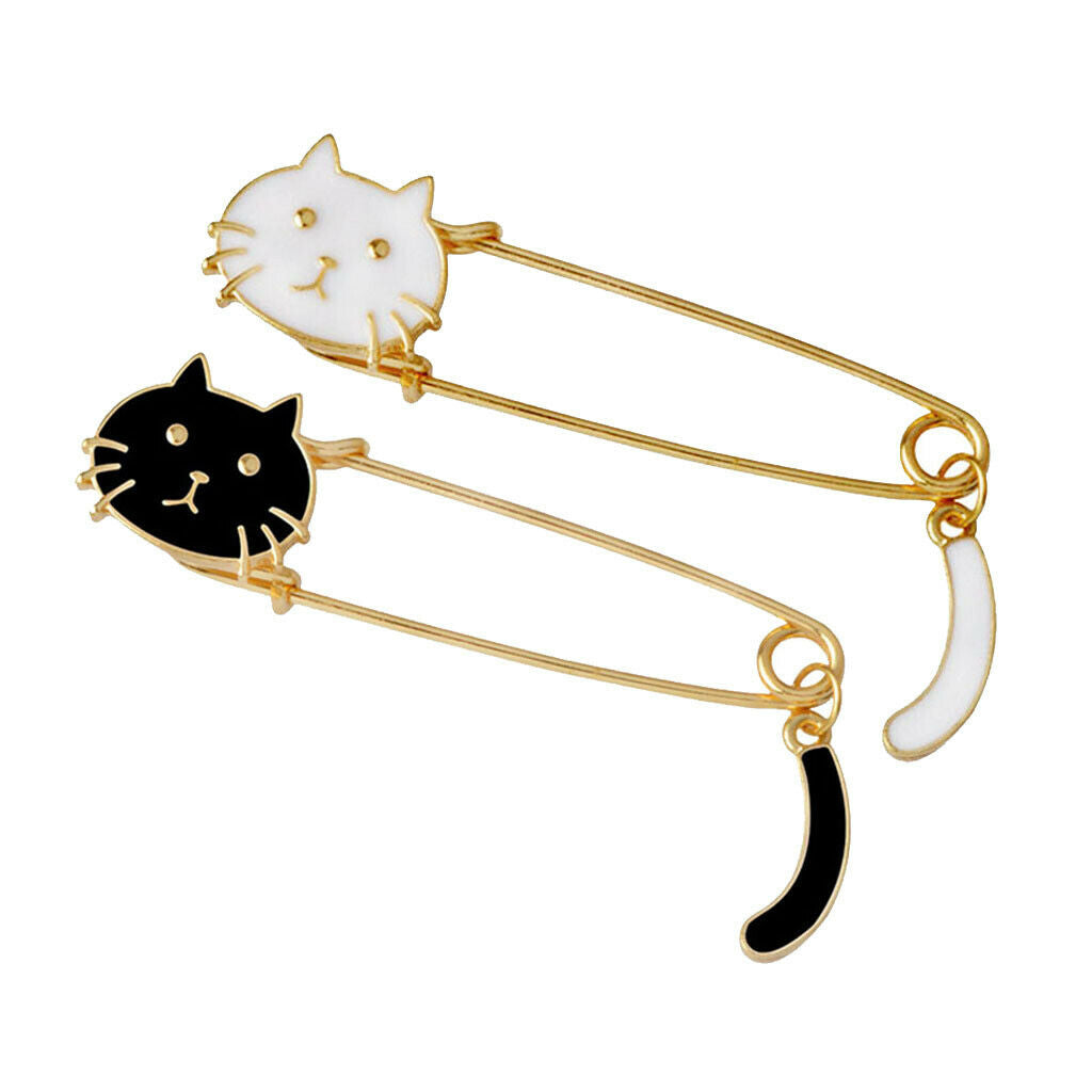 Prettyia 2pcs Women Kilt Pin Animal Cat Brooch Large Safety Pins Charming enamel