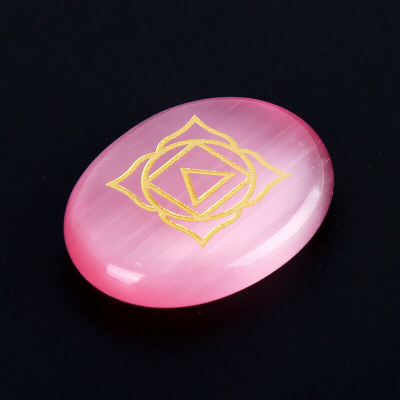 7pcs/Set Engraved Chakra Stone Palm Stone Crystal Reiki Healing Symbols StonBDA