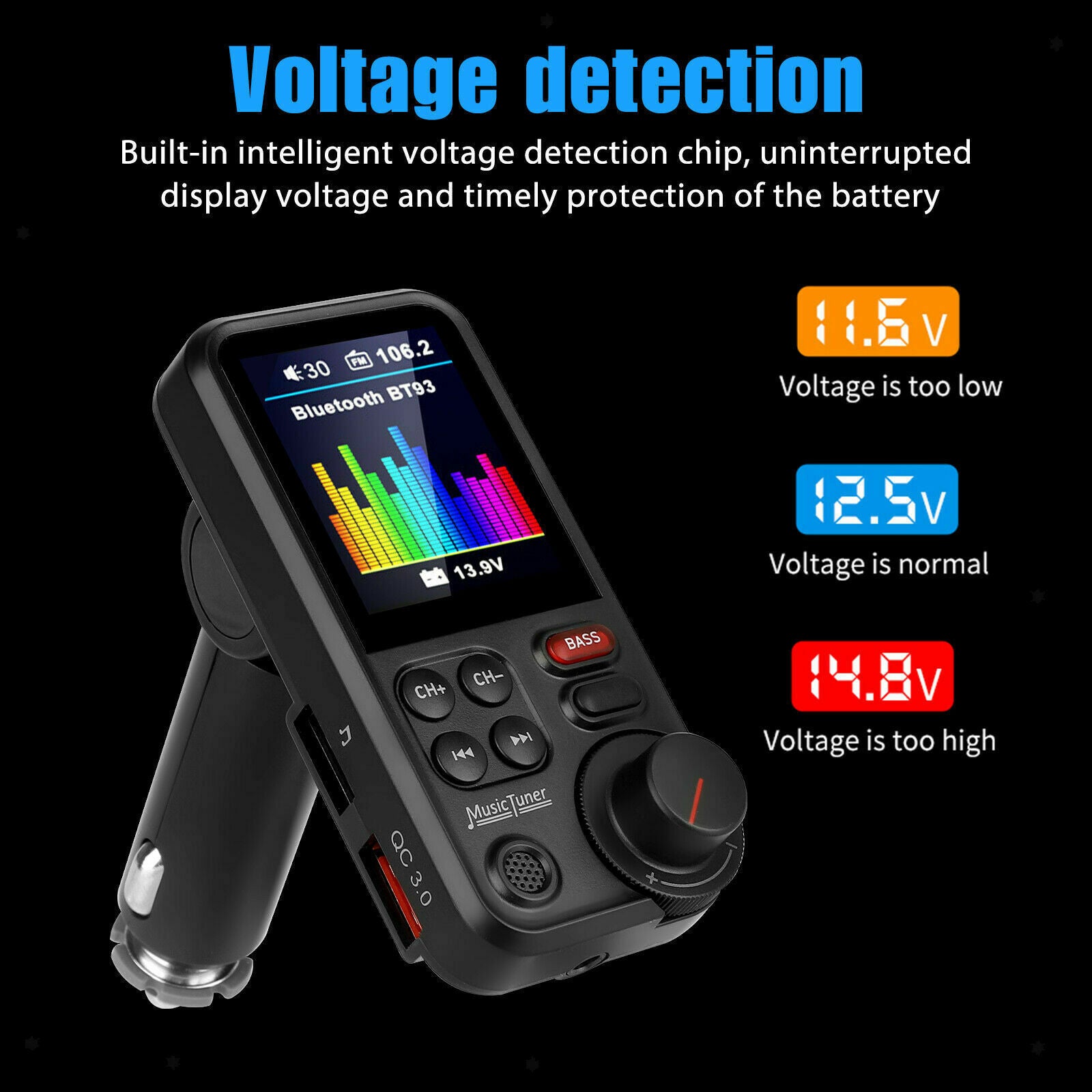 Car FM Bluetooth Transmitter High Bass Equalizer MP3 Player USB Charger