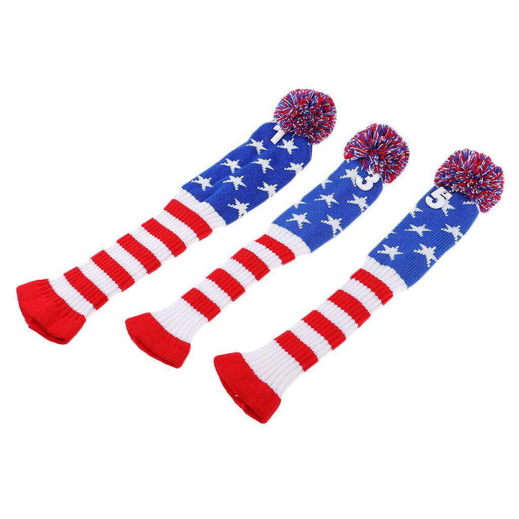 3Pcs Golf Club Knitted Headcovers Head Covers Vintange Headcover Socks Covers