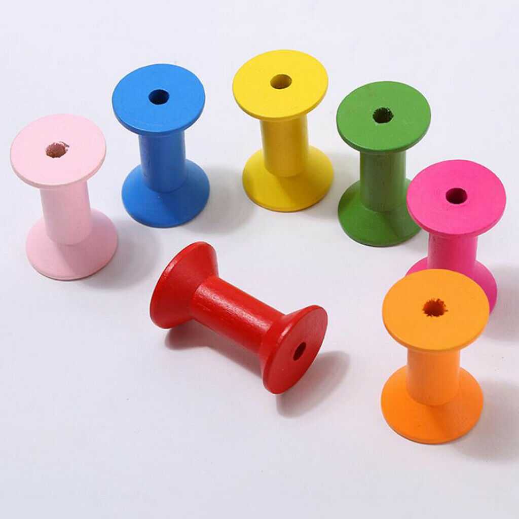 20pcs Bulk Colorful Natural Wooden Sewing Tools Empty Thread Spools Making