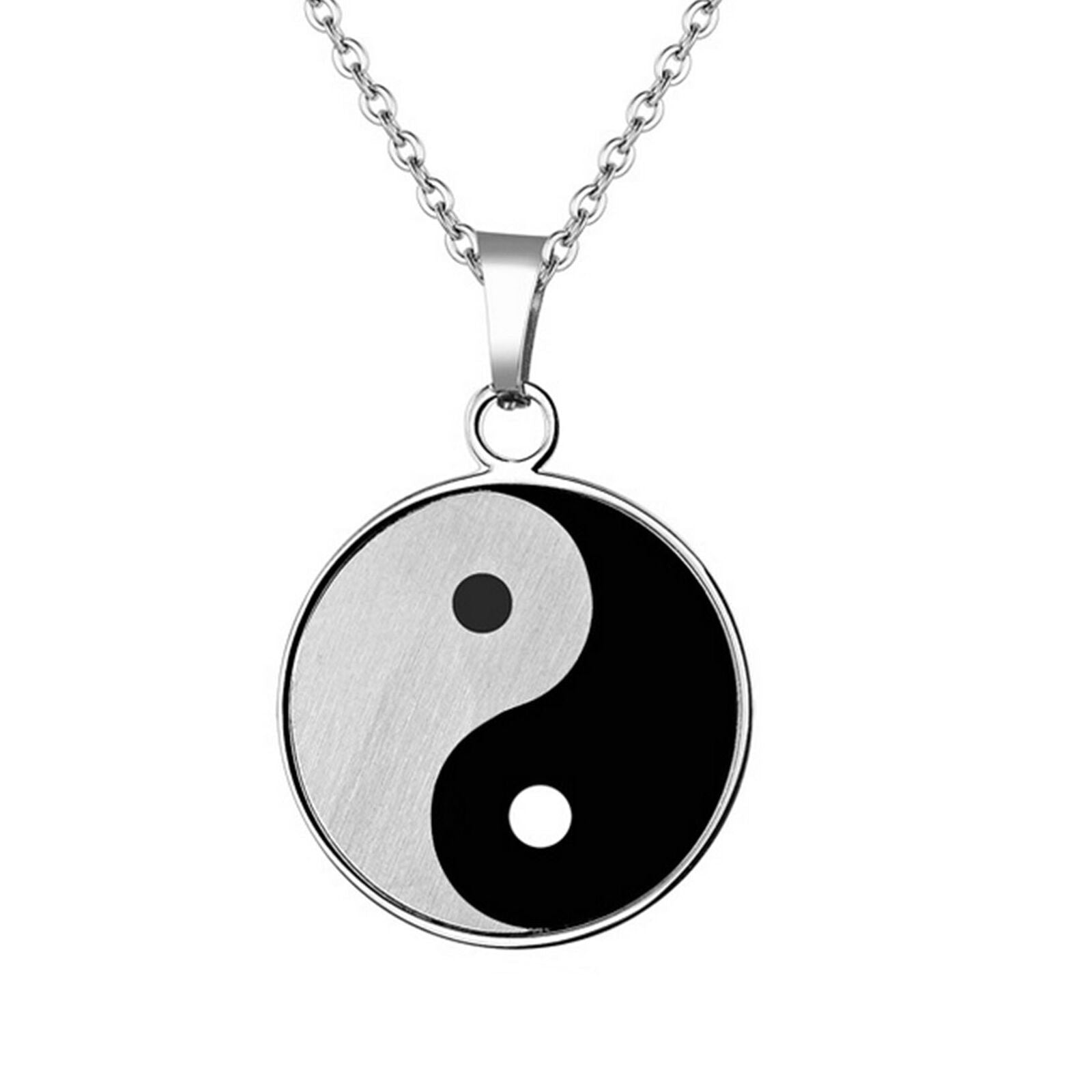 Men Stainless Steel Yin Yang Tai Chi Bagua Pattern Pendant Necklace Chain
