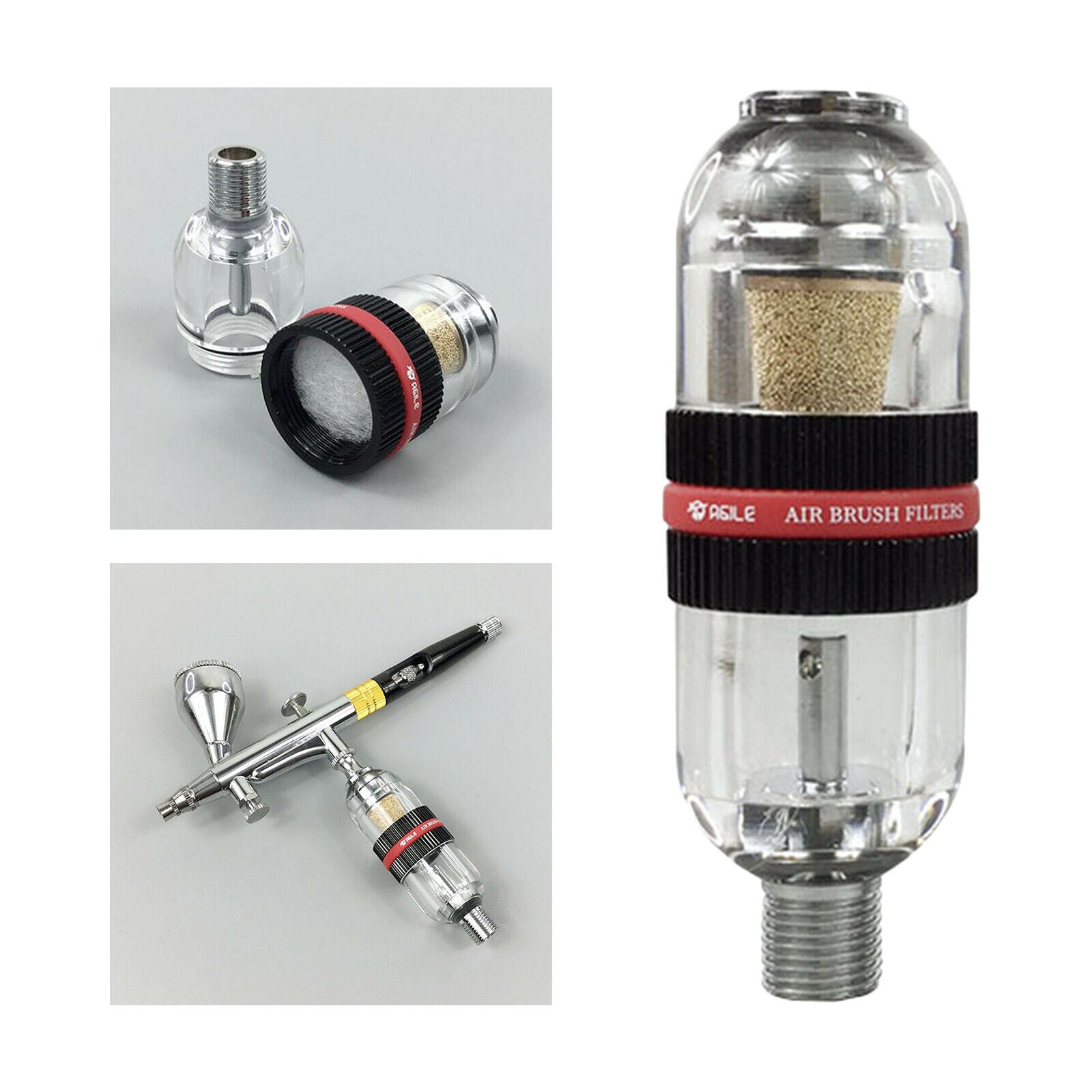 Water Oil Separator Filter for Gun Air Line 1/4 inch Inlet and Outlet black