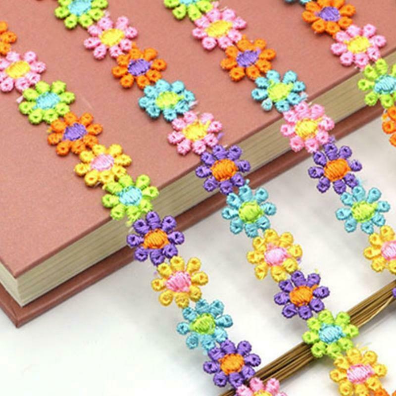 15 Yards1.5cm Rainbow Sun Flower Decorating Lace DIY Embroidered Trim Ribbon