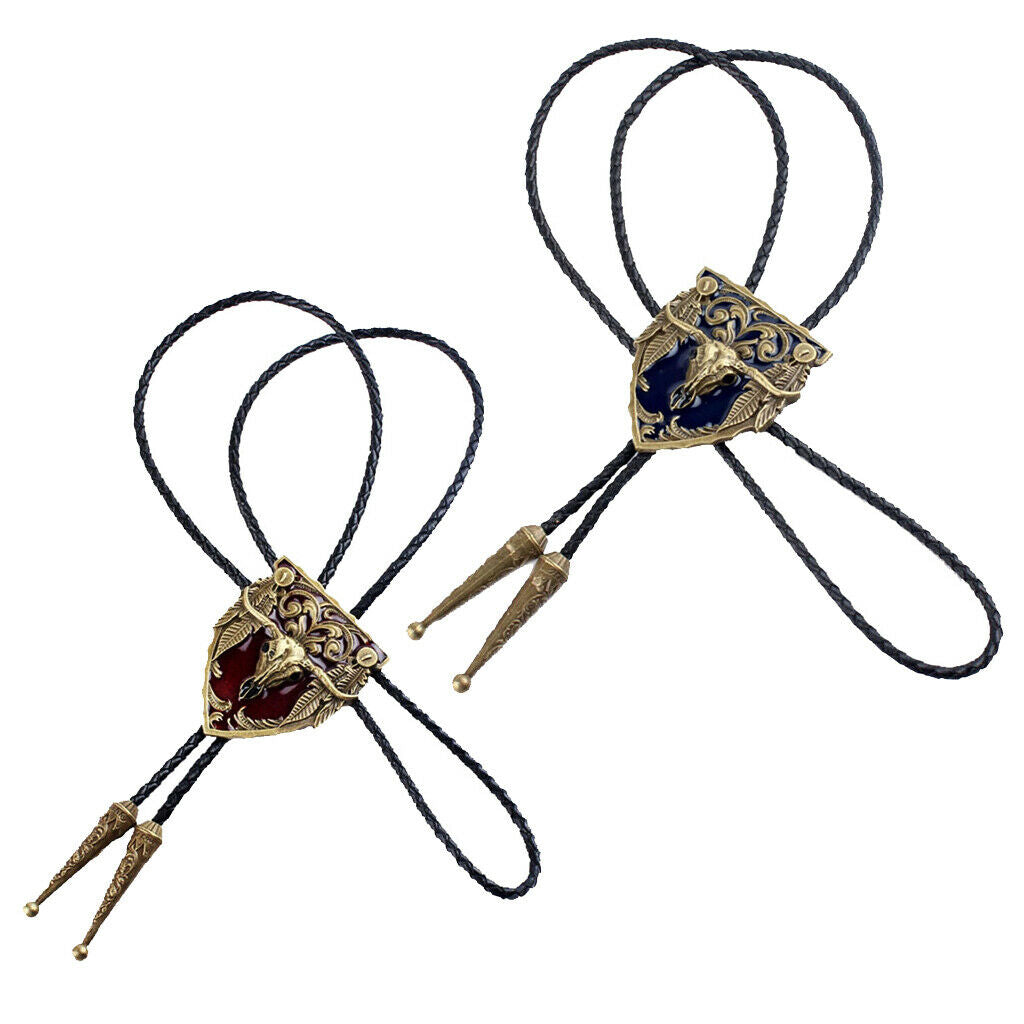 2 Pcs Male Bolo Tie Retro Style Bull Head Pendant Bolo Tie Jewelry Gift