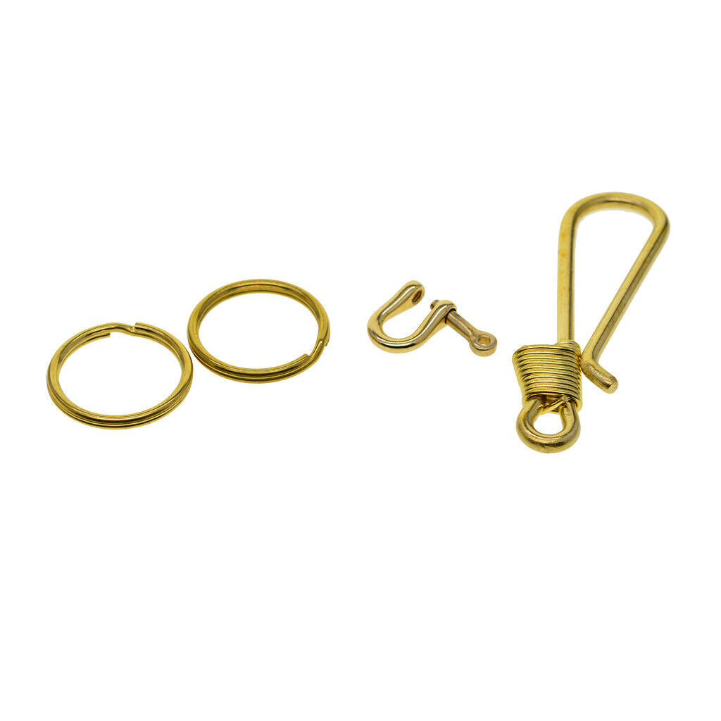 Hook Keychain Brass Loop Key Chain with 2 Split Ring Pocket Bag Home Keyfob
