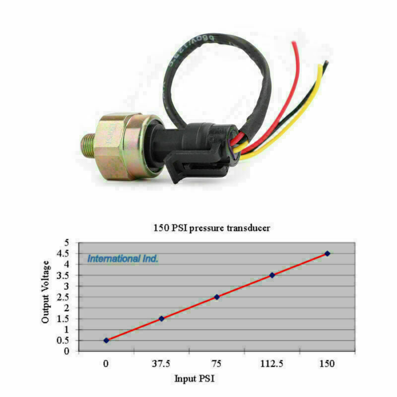 Pressure transducer/sender, 150 psi (5V)stainless steel,Fits oil fuel air,water'
