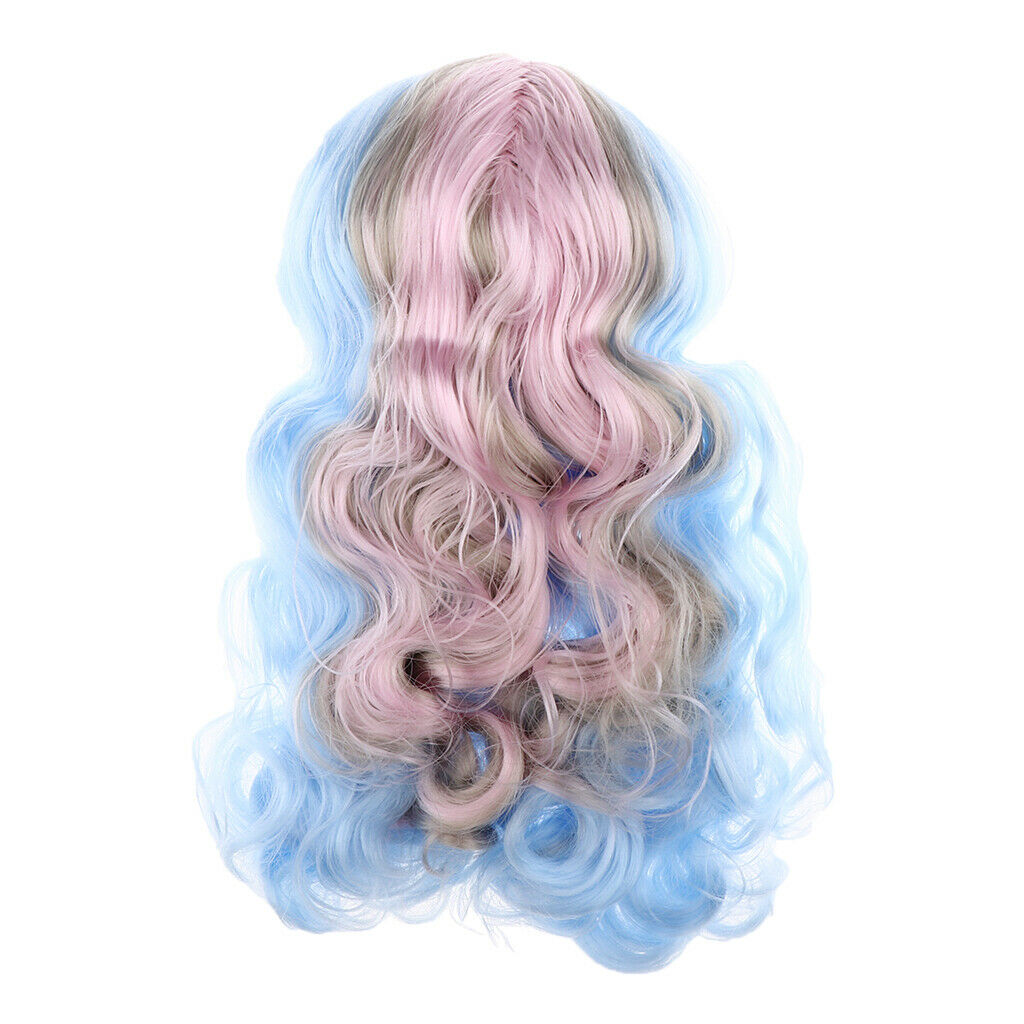 Wavy Culry Wig with Silicone Headshell, Gradient Blue Hair for 1/6 Blythe Pullip