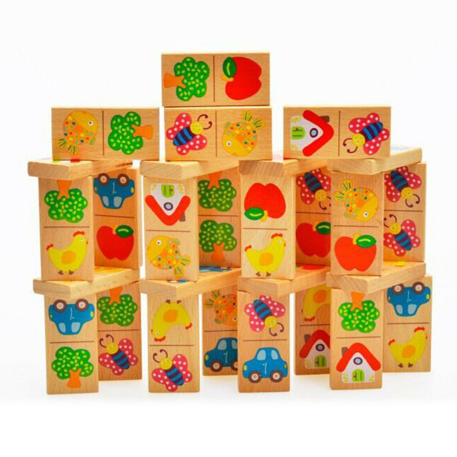28PCS Colorful Wood Domino Cognition Learning Dominoes Toys Building Blocks
