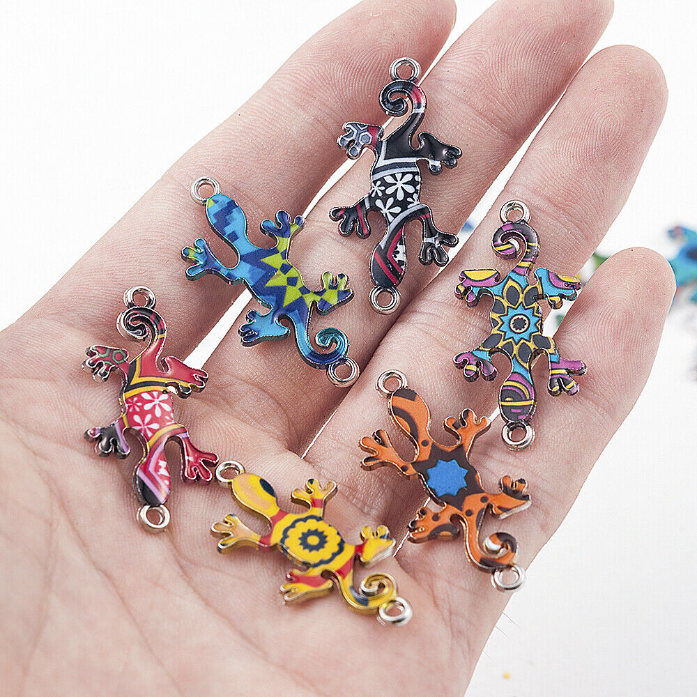 Wholesale 10PC Mixed Color Gecko Connectors Charm DIY Necklace Jewelry Making HS
