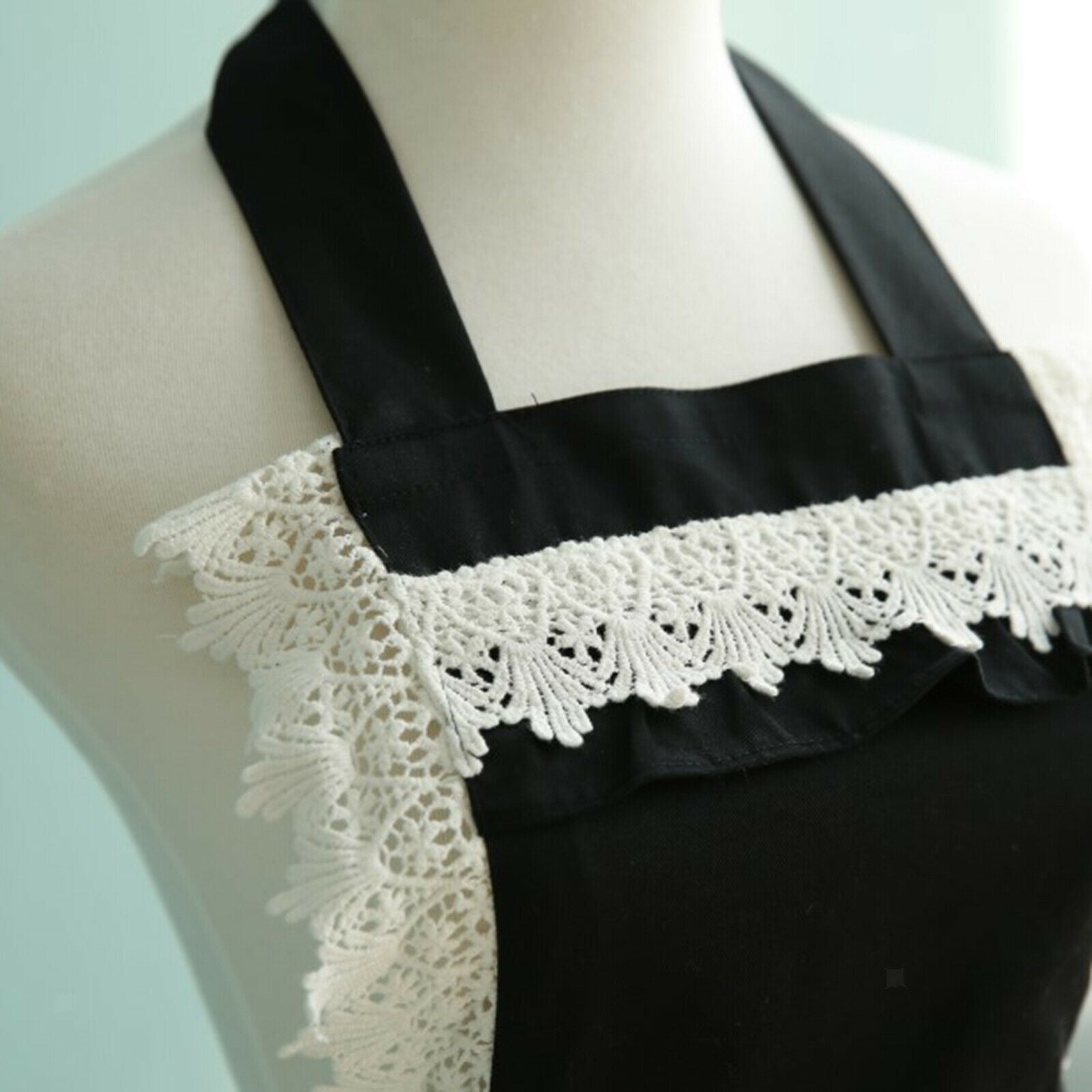 Lovely Maid Lace Purfle Aprons Cooking Coffee Shop Princess Bib With Pocket