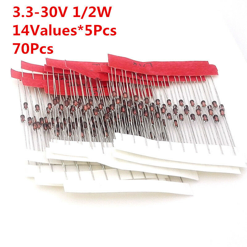 70 PCS 14VALUES 1/2W 0.5W regulator 3.3-33V Zener Diode Assorted Assortment Kit