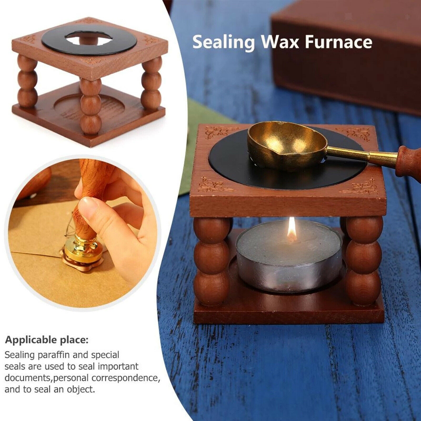 Wax Seal Furnace Set Wooden Wax Seal Warmer Heat Resistant Spoon Beads