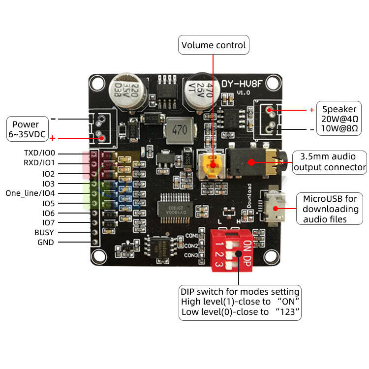12V 24V Voice Playback Module One-to-One Trigger Serial Port Control For Arduino