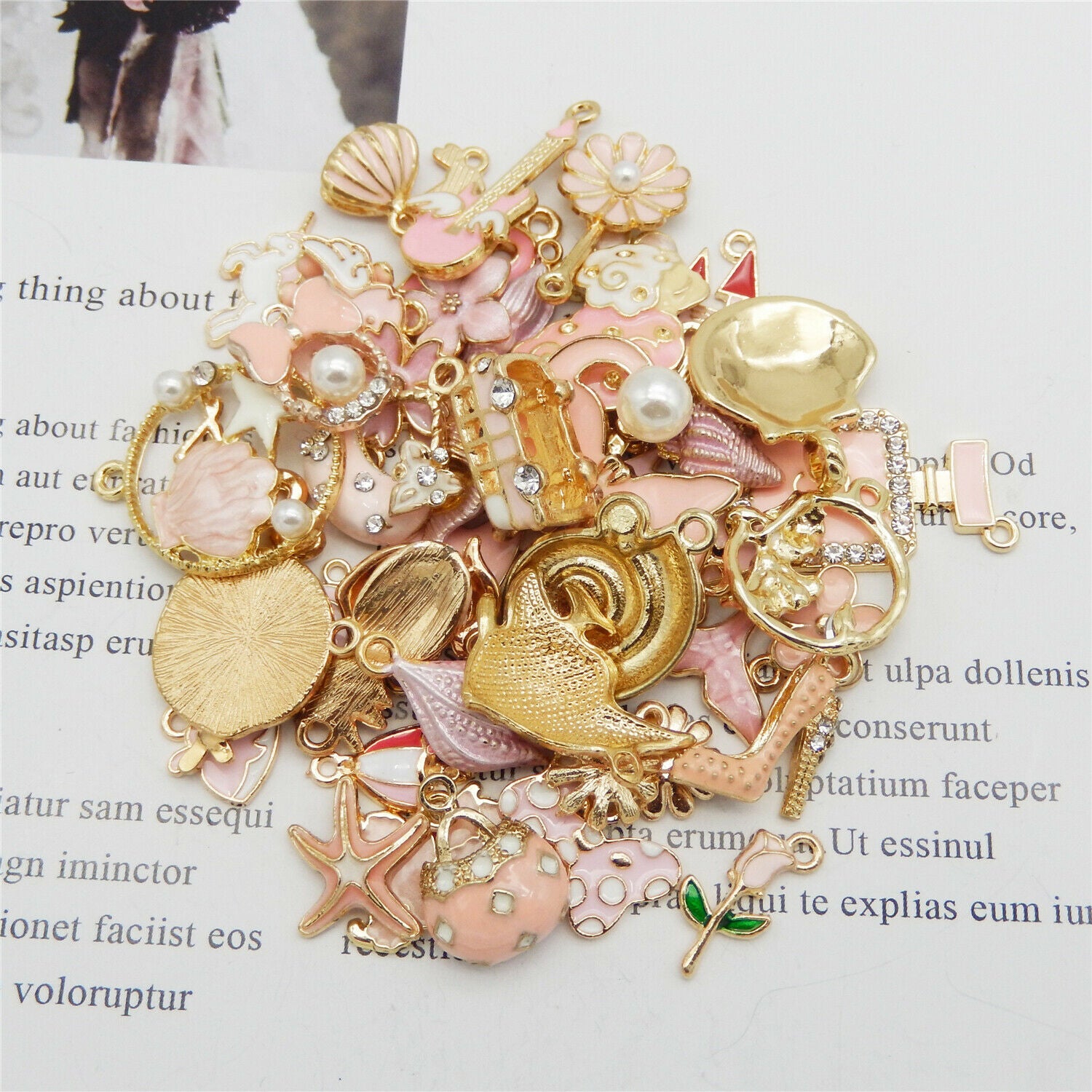 10 Mix Pink Enamel Charm Alloy For Bracelet Pendant Jewelry DIY Art Craft 1-3cm