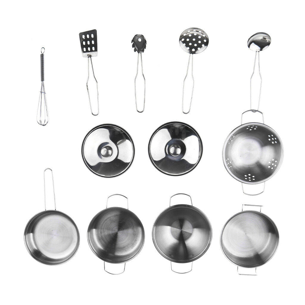 Kids Kitchen Cookware Set C - 12 Stainless Steel Cooking Tools for Role Play