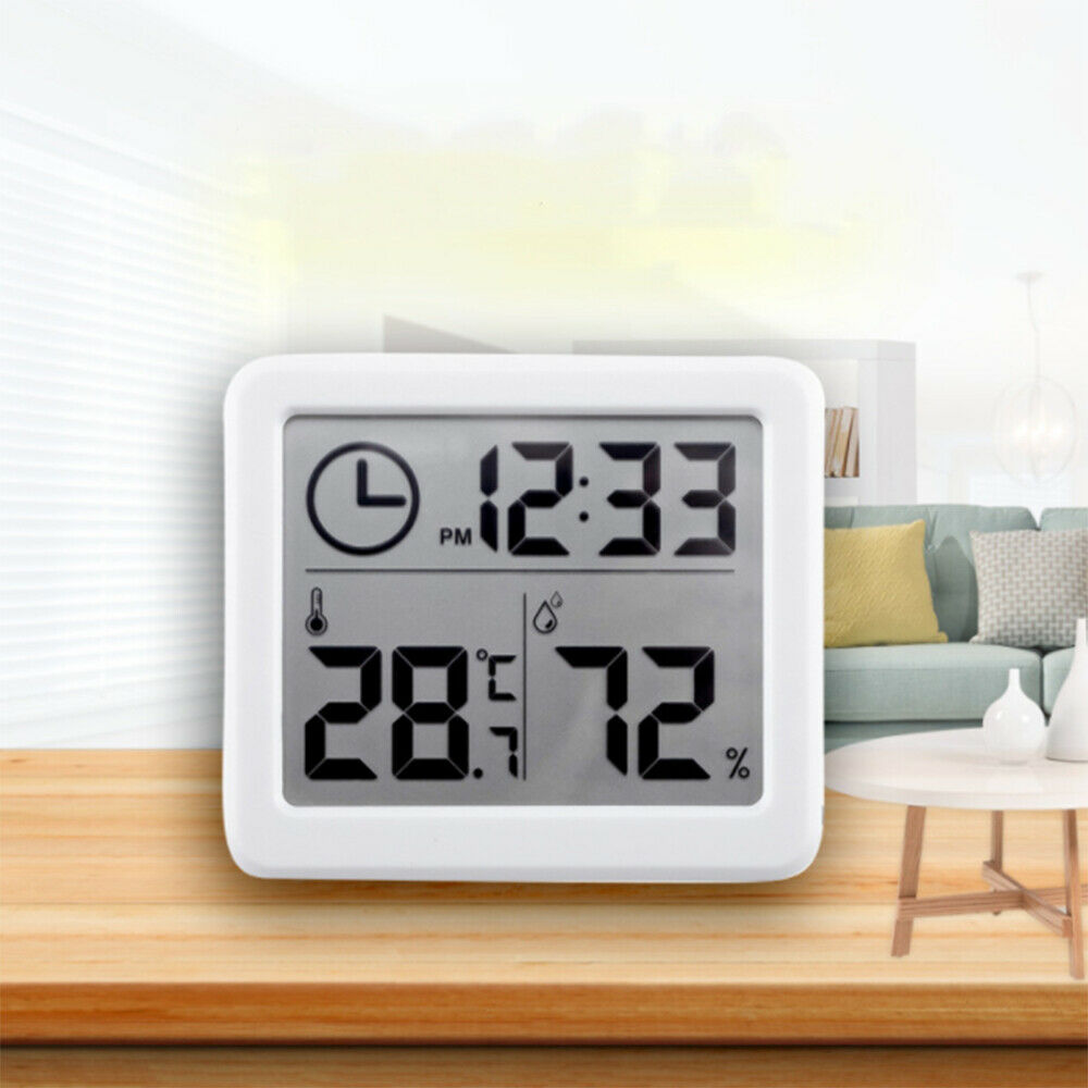 Digital LCD Hygrometer Clock Electronic Humidity Thermometer Outdoor Indoor Room