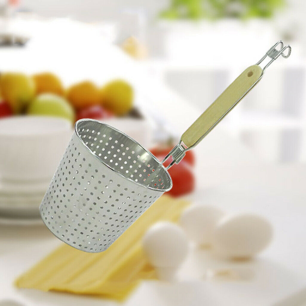 2 Pack Kitchen Noodle Strainer with Hook, Stainless Steel, Deep Fry Basket