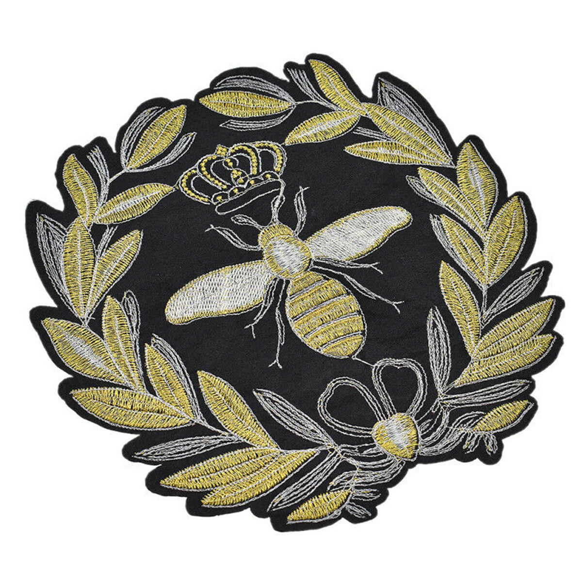 Bee Crown Wreath Sequin Embroidered Sew On Patch DIY Fashion Applique Craft