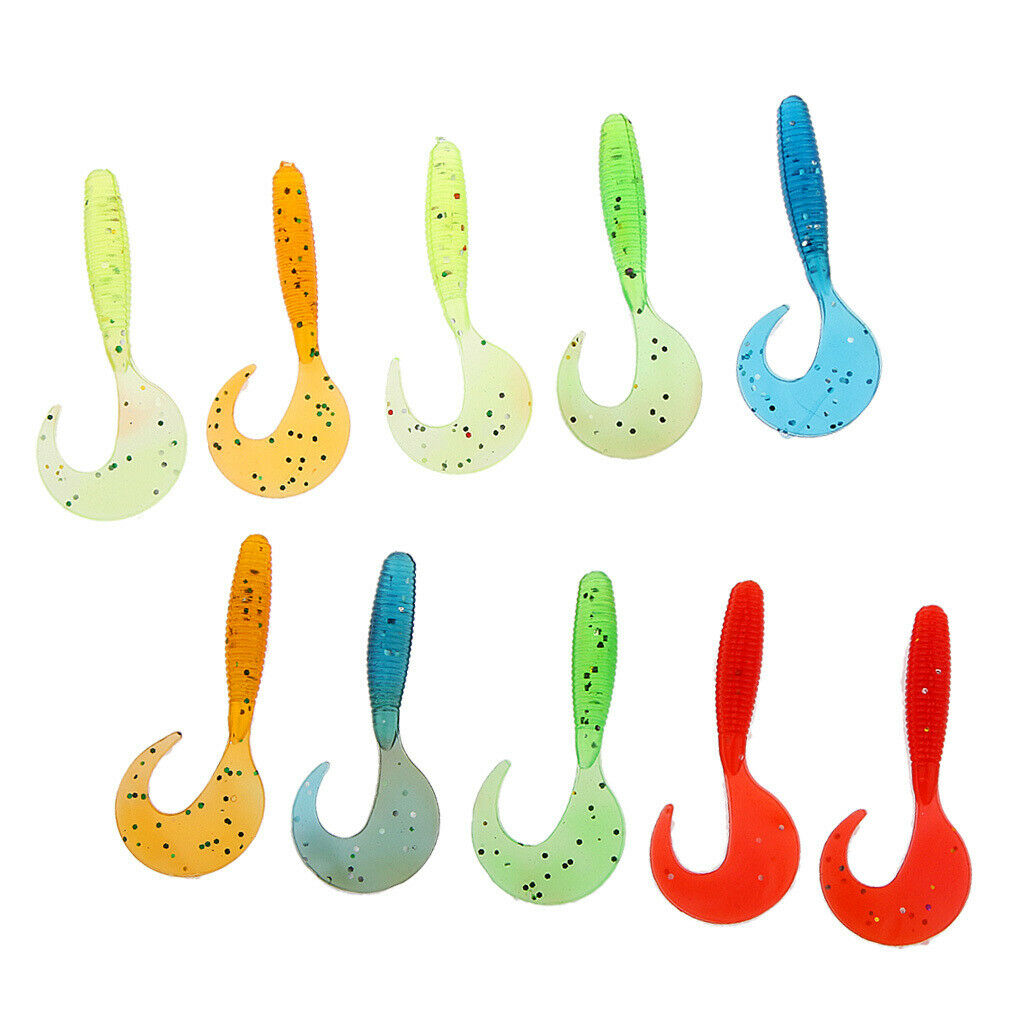 10pcs Fishing Grub Lures,  Worm Soft Fishing Jig Head Baits for Freshwater