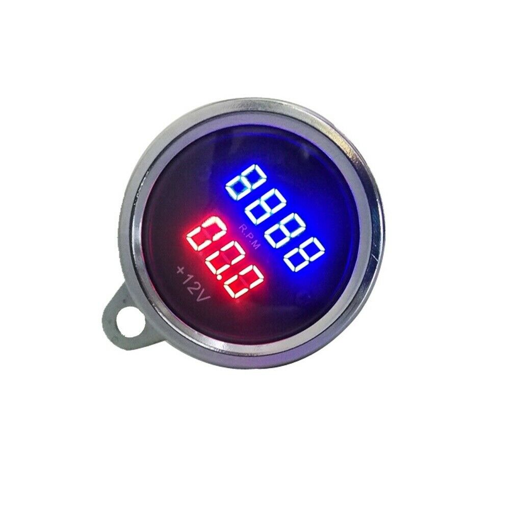 Universal Motorcycle 2 Fuel Tachometer Voltmeter Voltage LED Indicator