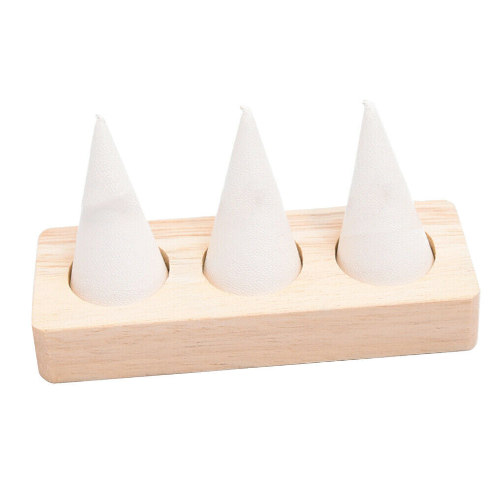 Rectangle Base Finger Ring Display Stand Jewelry Showcase - White Leather
