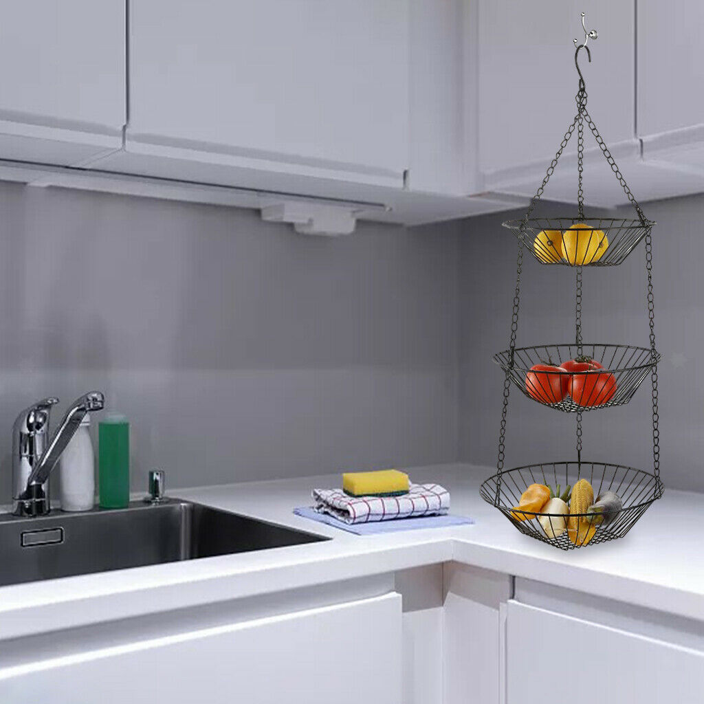 Kitchen Hanging Vegetable Shelf Iron 3 Tier Kitchen Storage Baskets