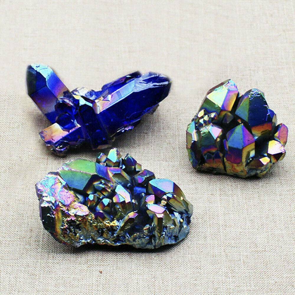 Natural Crystal Aura Quartz Amethyst Rainbow Titanium Specimen Cluster Stone*1