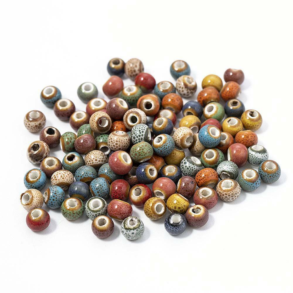 100pcs 6MM Porcelain Flower glaze Ceramic Beads for Jewelry Making DIY Findings