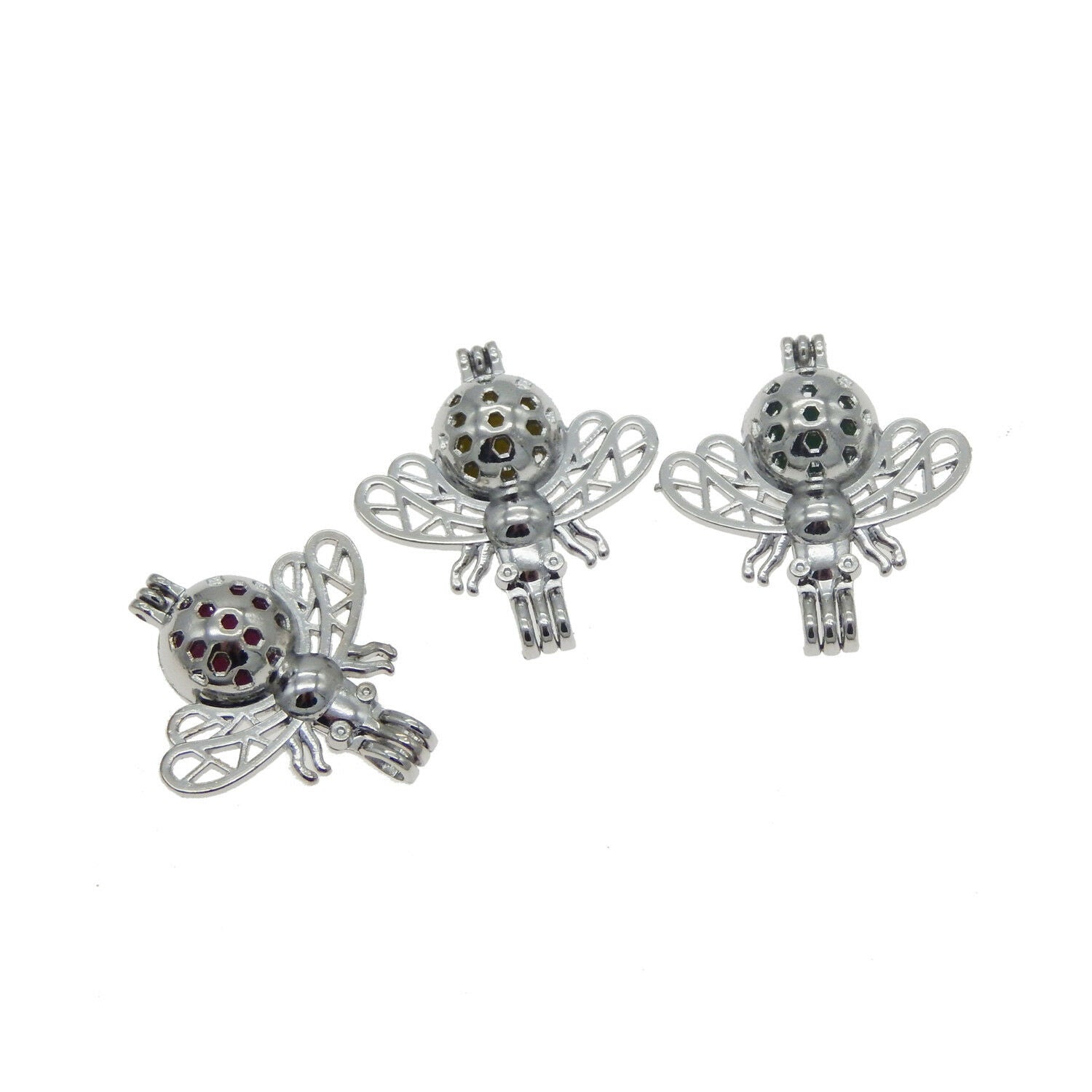 1PC White K Plated Alloy Hollow Bee Locket Aromatherapy Diffuser Pendant Jewelry