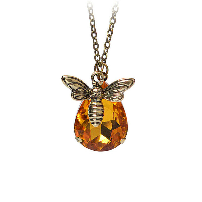 1x Top  Charm Jewelry Chain Crystal Bee and Honey Necklace Golden Rhinest.l8