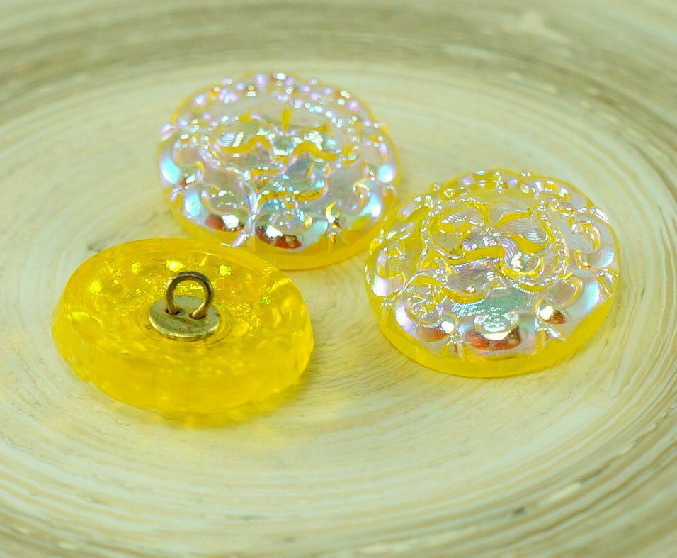 1pc Crystal Yellow AB Flower Handmade Czech Glass Button Size 8 18mm